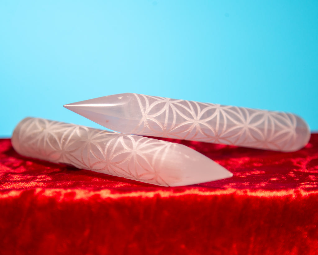 Flower of Life Selenite Wands - The Crystal Cavern