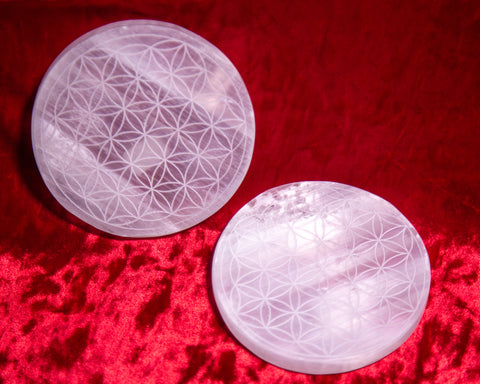 Flower of Life Selenite Charging Plates - The Crystal Cavern